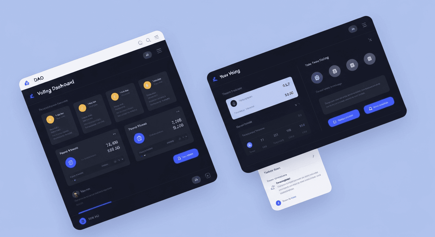 DAO governance dashboard showing proposals, voting, and treasury management