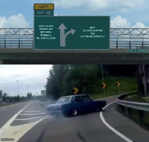 Left exit 12 off ramp meme - MCP kiezen boven kopieer-plak workflow